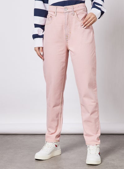 Buy High-Rise Tapered Jeans Pink in Saudi Arabia