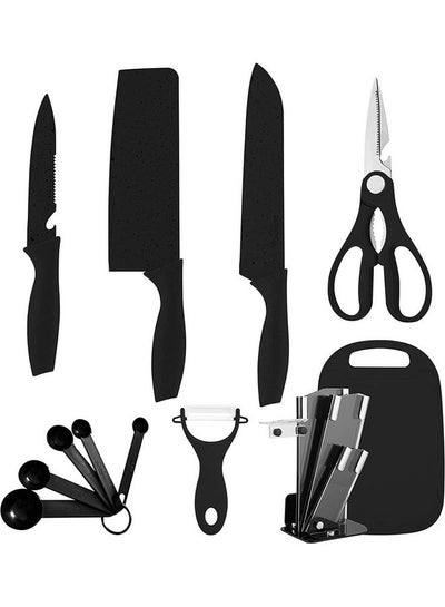 Buy 8-Piece Knife With Chopping And Cutting Board Set Black in UAE