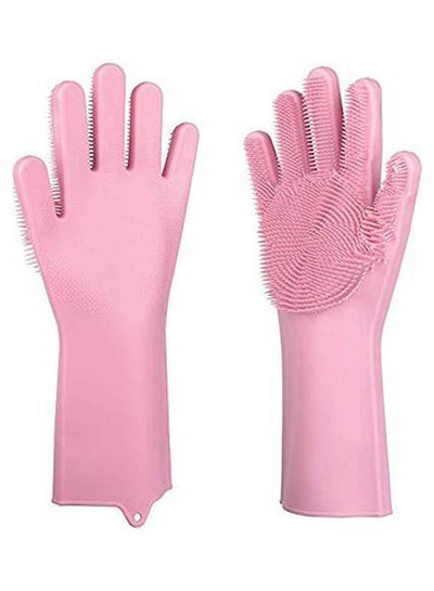 اشتري Magic Silicone Scrubbing Gloves  Scrub Cleaning Gloves With Scrubber For Dishwashing And Pet Grooming Pink في مصر