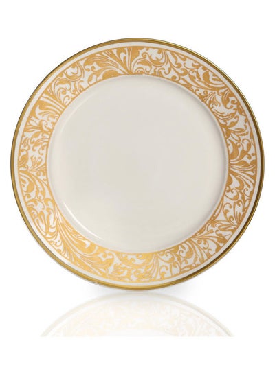 Buy Jarrah Round Plate White/Gold 25.4 x 25.4 x 2.5cm in UAE