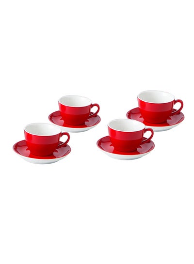 Buy Set Of 4 Ceramic Cup And Saucer Red in UAE