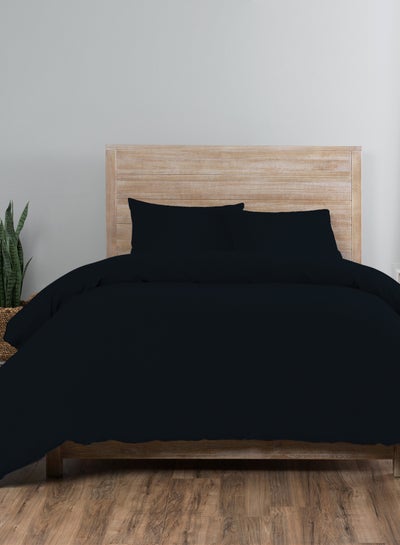 اشتري Duvet Cover Set- With 1 Duvet Cover 200X200 Cm And 2 Pillow Cover 48x74+12 Cm - For Queen Size Mattress - Black 100% Cotton 140 GSM Black 200x200cm في الامارات