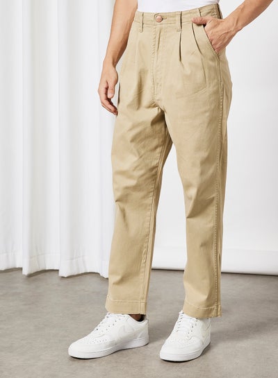 Buy Pleated Chino Pants Beige in UAE