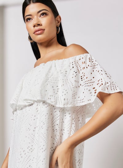 Buy Openwork Off-Shoulder Dress White in Saudi Arabia