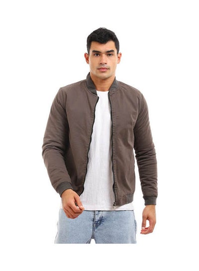 Buy Plain-Basic Crew Neck Long Sleeve Jackets Grey in Egypt