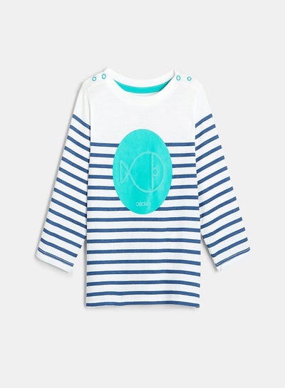 Buy Striped T-Shirt With A Sea Motif White in Saudi Arabia