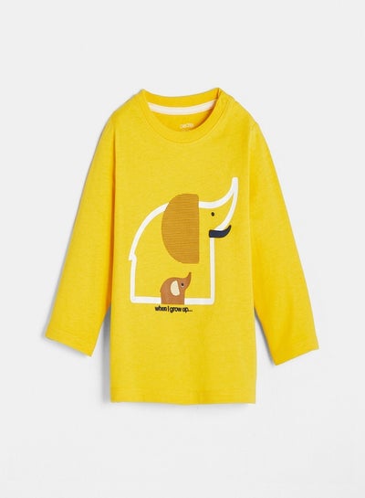 Buy T-Shirt With Motif Yellow in Saudi Arabia