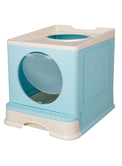 Buy Fully Enclosed Two-way Drawer Type Foldable Cat Litter Box Blue 34x39x48cm in Saudi Arabia