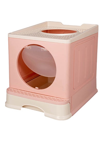 Buy Fully Enclosed Two Way Drawer Type Foldable Cat Litter Box Pink 34x39x48cm in Saudi Arabia