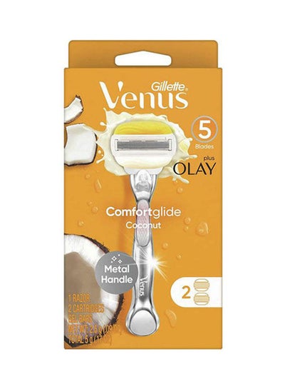 Buy Venus Store Comfort Glide With Olay Coconut Women'S Razor Handle + Blade Refills, Silver, 2 Count yellow in Egypt