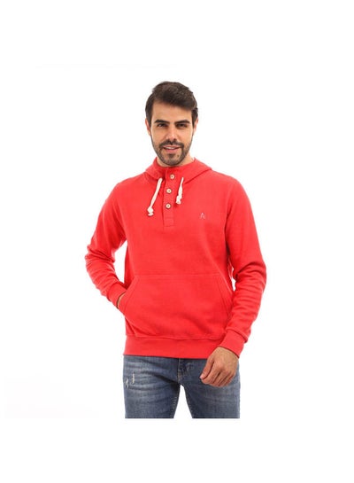 Buy Plain-Basic Hooded Neck Long Sleeve Sweatshirt Red in Egypt