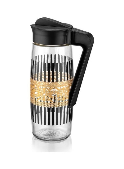 Buy Karefe Patterned 1600cc Glass Pitcher with Lid Easy Clean Heat Resistant Jug Black in UAE