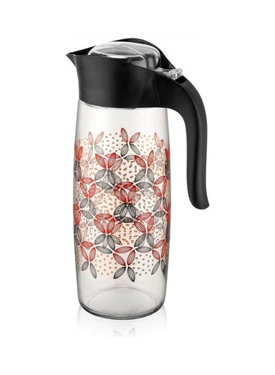 Buy Oval Patterned 1600cc Water Pitcher with Lid Easy Clean Heat Resistant Glass Jug Black 1.6Liters in UAE