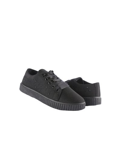 Buy Plain Basic Lace-Up Round Sneakers Black in Egypt