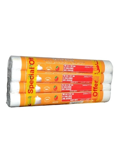 اشتري 4 Rolls x 30-Piece Heavy Duty 5 Gallon Garbage Bag White 46x52cm في الامارات