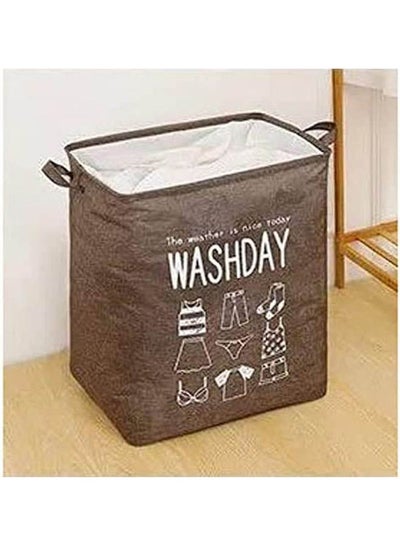 اشتري Foldable Hamper Clothes Storage Laundry Basket Organizer Washday Brown 43.5X33cm في مصر