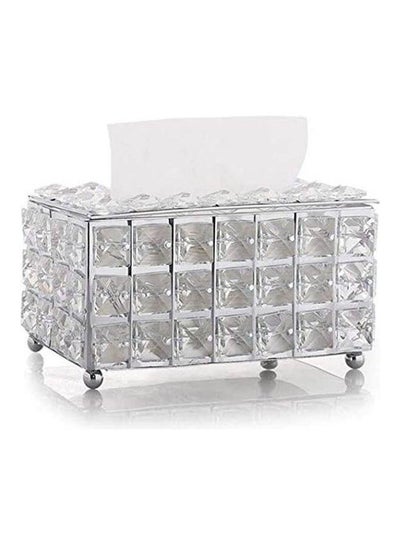 Buy Tissue Case Storage Box Shinning Crystal Paper Container Silver 19x11x19cm in Egypt
