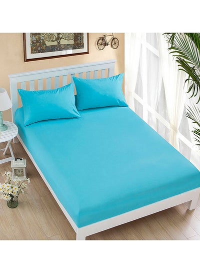 Buy Fitted Bedsheet With Pillowcase Cotton Turquoise King in UAE