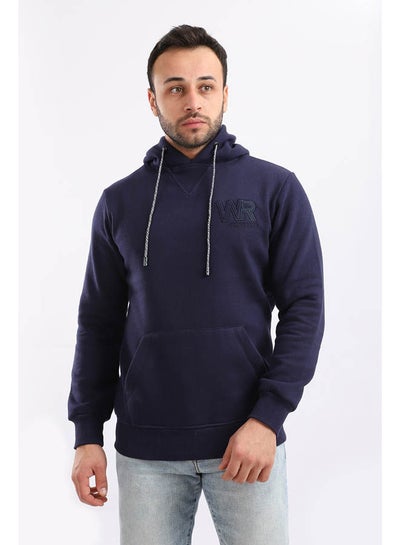 Buy Plain Slip On Hoodie With Stitched Accent Navy Blue in Egypt