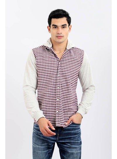 Buy Button Down Closure With Removable Hooded Shirt - burgundy in Egypt