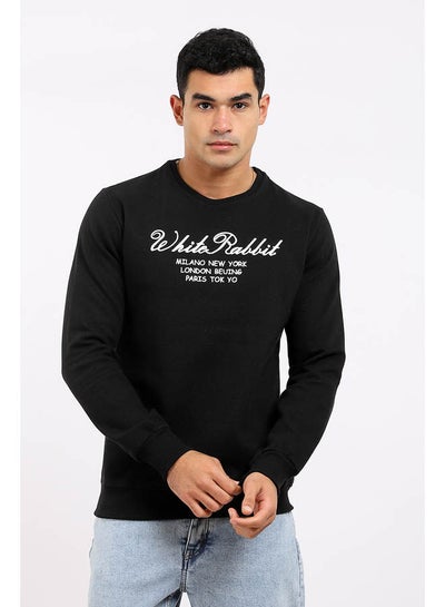 Buy Casual Printed Long Sleeve Round Neck Sweatshirt Black in Egypt