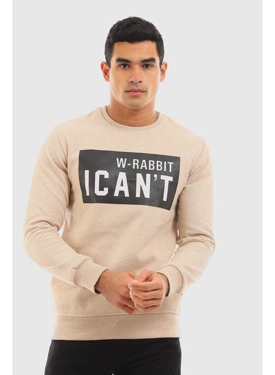 Buy Casual Printed Long Sleeve Round Neck Sweatshirt Beige in Egypt