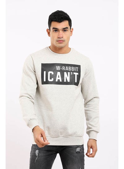 Buy Casual Printed Long Sleeve Round Neck Sweatshirt Grey in Egypt