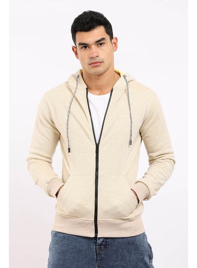 Buy Casual Plain Basic Long Sleeve Hooded Neck Sweatshirt Beige in Egypt