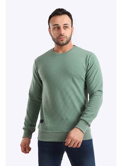 Buy Casual Plain Basic Long Sleeve Round Neck Sweatshirt Green in Egypt
