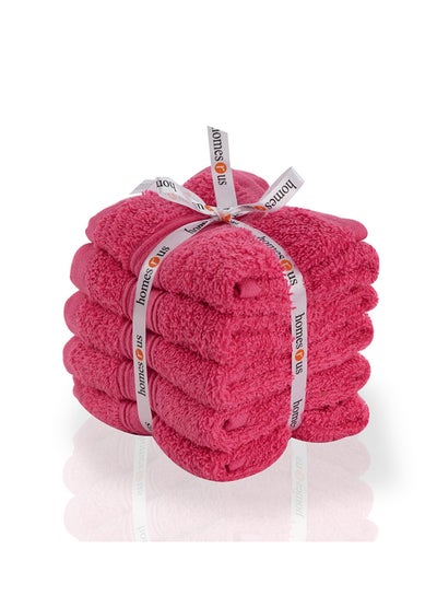 Buy 5-Piece 100% Cotton Chroma Face Towel Set Fuchsia 30x30cm in UAE