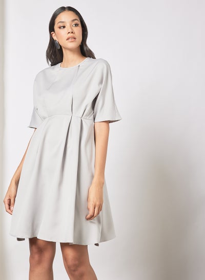 Buy Formal Round Neck Short Sleeve Pleated Knee Length  formal Dress 58 Grey in Saudi Arabia