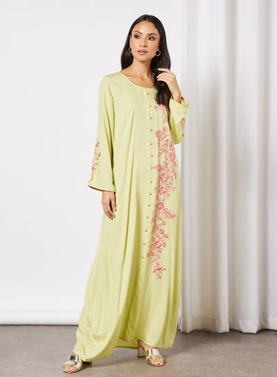 Floral Embroidered Jalabiya Green price in UAE | Noon UAE | kanbkam