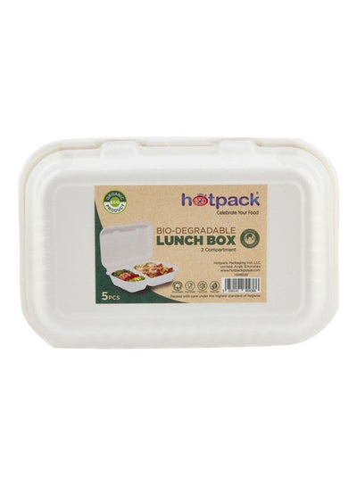 Buy 5-Piece Bio Degradable With  2-Compartment Lunch Box White/Clear in UAE
