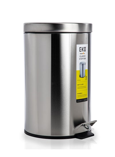 Buy EKO Stainless Steel Stylishly Designed Basic Pedal Bin Silver 12Liters in UAE