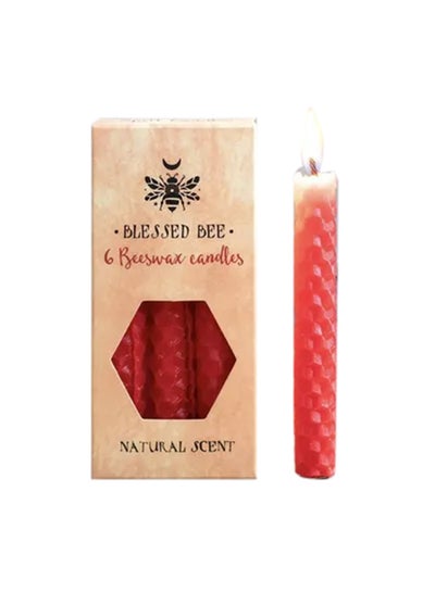 اشتري 6-Piece Beeswax Spell Candles Red 11cm في الامارات