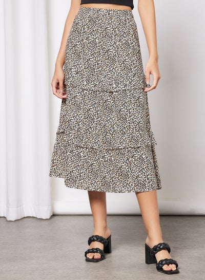 Buy "Women's Casual Tiered Ruffle Maxi Skirt Leopard in UAE