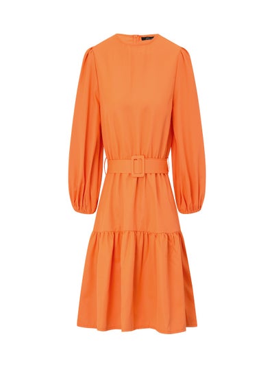 Buy Puff Sleeve Self Tie Midi Dress Orange in Saudi Arabia