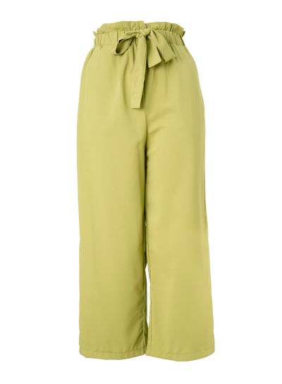 Buy Paper Bag Waist Belted Pants Green in Saudi Arabia