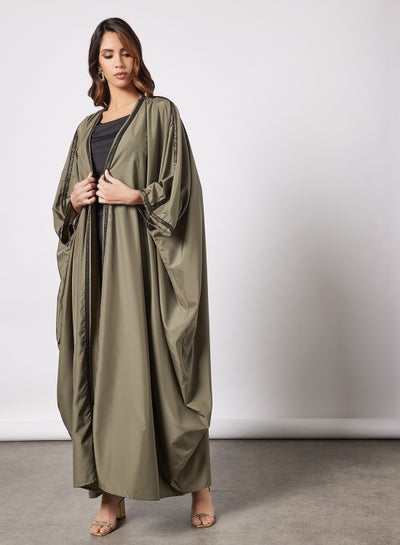 Buy Sequins Embroidered Trim Abaya Forest Green in Egypt