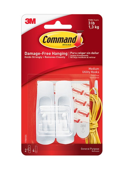 Buy Command 17001ES Utility Medium Holds 1.36 Kg Each Hook Set 2xHooks And 4xStrips/Pack White in UAE