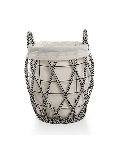 Buy Drum Rope Hamper With Lining Cream/Black 29x29x35cm in UAE