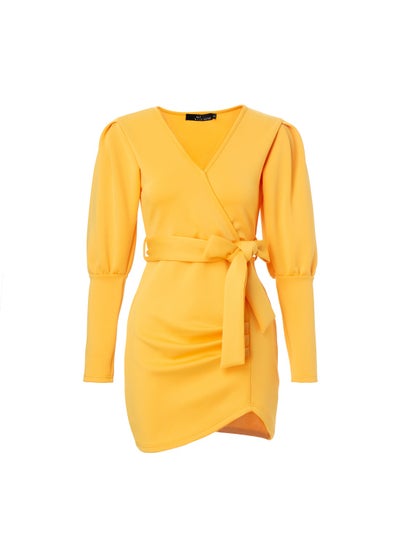 Buy Puff Sleeve Self Tie Mini Dress Yellow in Saudi Arabia