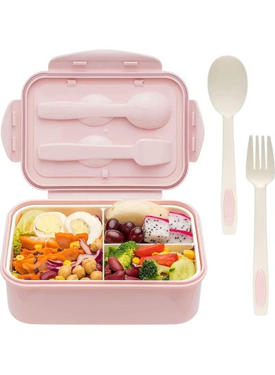 Buy 3-Grid Lunch Box With Lid Pink 21cm in Saudi Arabia