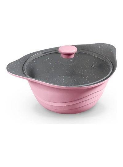 Buy Granite Coated Die Cast Aluminium Sauce Pan 24cm, Non-Stick Interior, Oven Safe, Dishwasher Safe, Scratch-Resistant, Tempered Glass Lid | Product Code: DGDN SP24P -Pink Pink/Grey 24cm in UAE