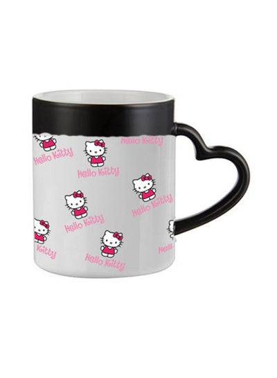 Buy Multiple Hello Kittys All Over The Heart Shaped Magic Printed Coffee Mug Black/White 350ml in Saudi Arabia