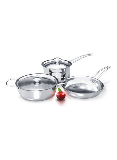 Buy 5-Piece Stainless Steel Cookware Set (DSK 5W), Oven Safe, Dishwasher Safe, 304 Grade, Includes 22cm Fry Pan, 22cm Kadai Pan with Lid, 16cm Milk Pan with Lid-Silver Silver 22cm in Saudi Arabia