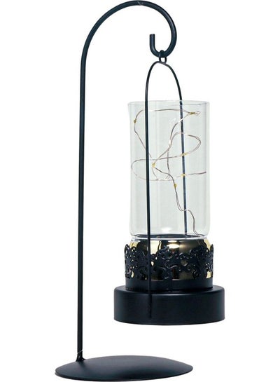 Buy Cup Shape Hanging Candlestick Holder With Lighting Black/Clear 11x32cm in Saudi Arabia