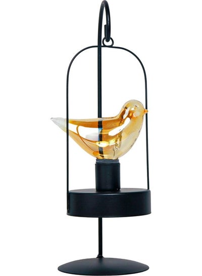 Buy Iron Candlestick Holder With Hanging Bird Black/Gold 12x31cm in Saudi Arabia
