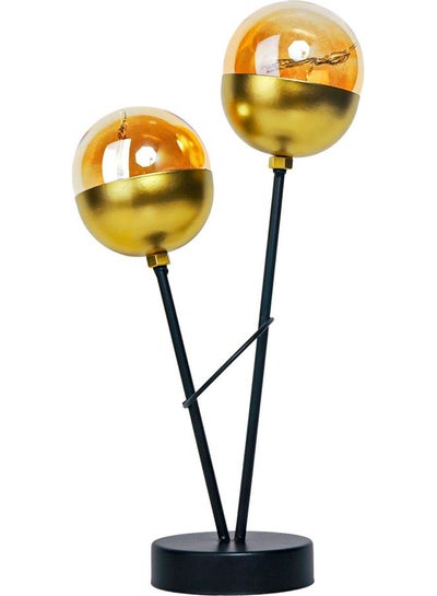 Buy Iron Candlestick Holder With Two Lamps Black/Gold/Orange 10x38cm in Saudi Arabia