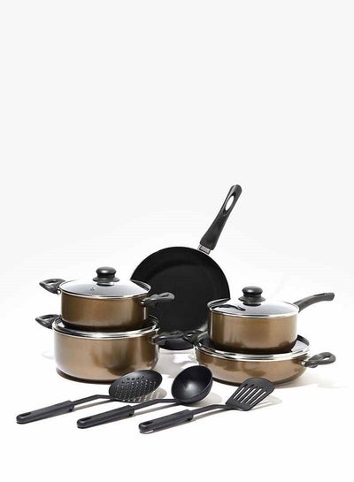 Buy 12-Piece Cookware Set - Aluminum Pots And Pans - Non-Stick Surface - Tempered Glass Lids - PFOA Free - Frying Pan, Casserole With Lid, Saucepan With Lid, Kitchen Tools Bronze in Saudi Arabia